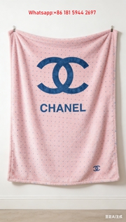 Chanel Blue CC Logo Pink Polka Dot Flannel Throw Blanket IMG_7071